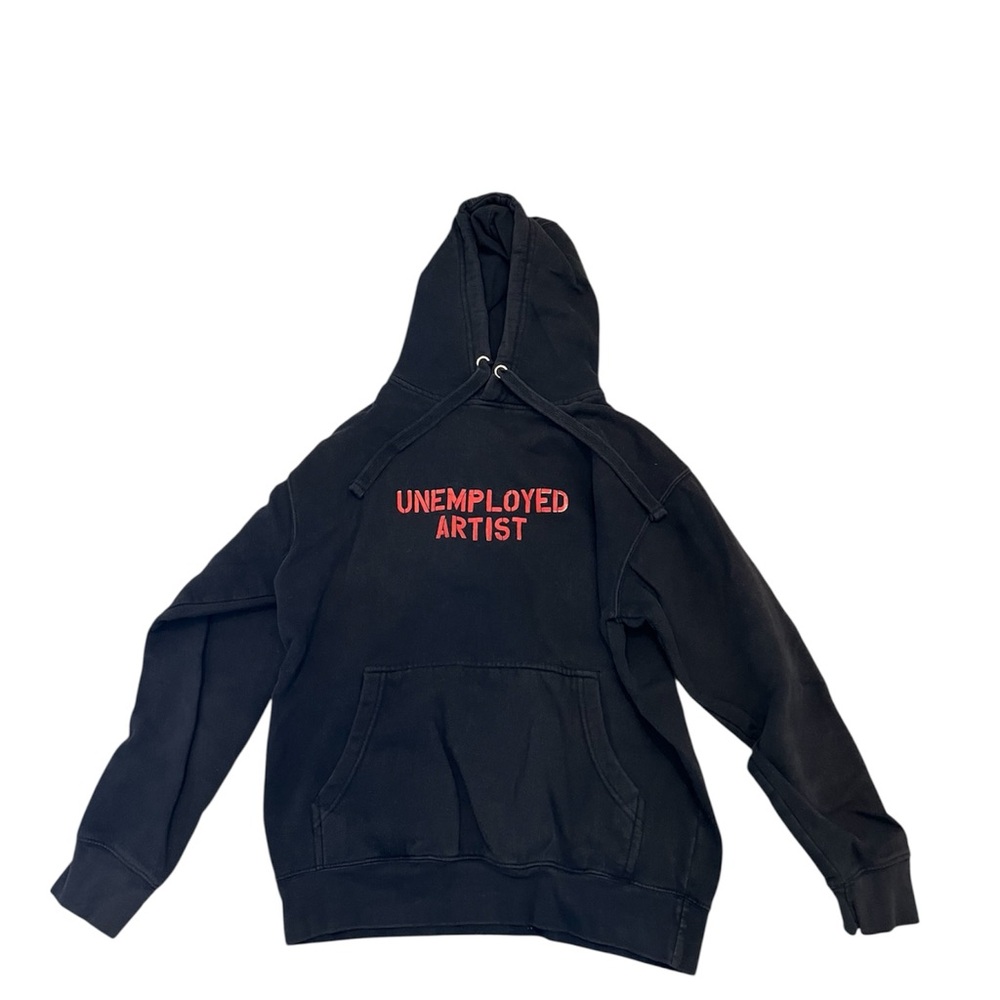 ◼️JOY DIVIZN: Men’s M, “unemployed artist” black long sleeve hoodie preowned◼️
